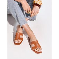 Dune London Loupe Leather Slider Sandals - Tan | Very (UK)