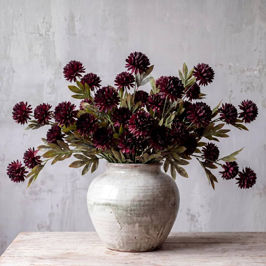 Knitgrip 8 Pcs Faux Silk Pom Pom Mum Artificial Chrysanth Flowers for Vase Faux Chrysanthemum Bra... | Amazon (US)