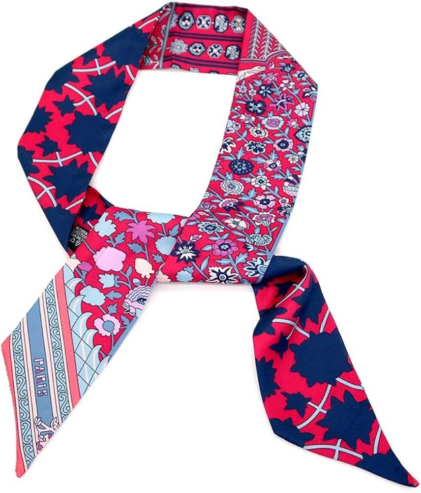 IMLECK Skinny Scarf Simple Floral Print Necktie Handbag Handle Wrap Silk Ribbon for Women | Amazon (US)