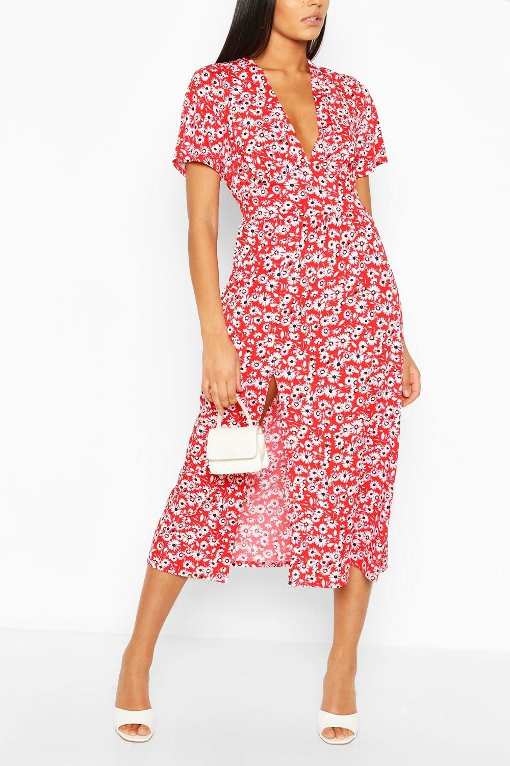 Womens Tall Floral Midi Dress - Red - 2 | Boohoo.com (US & CA)