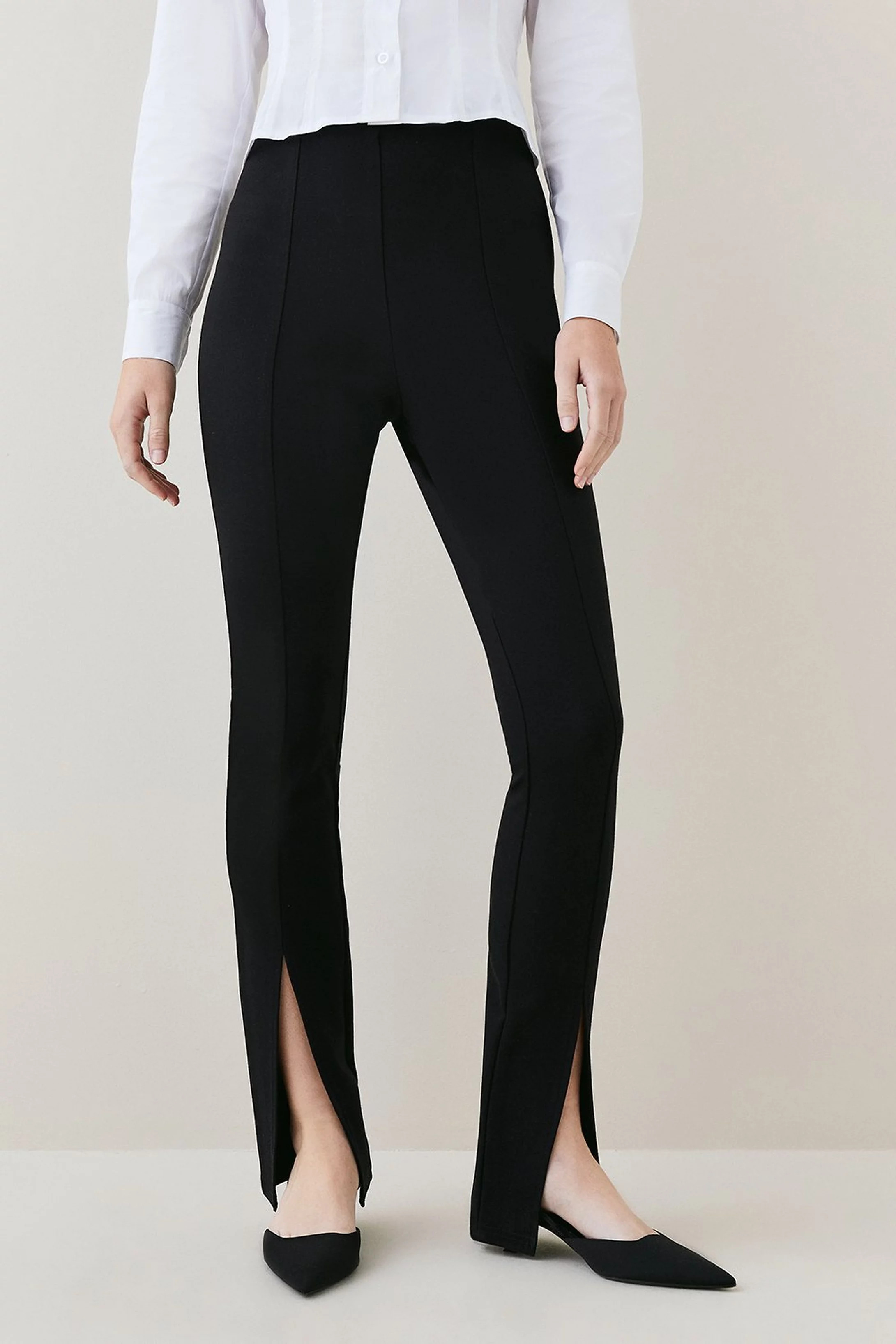 Ponte High Rise Split Front Legging | Karen Millen US