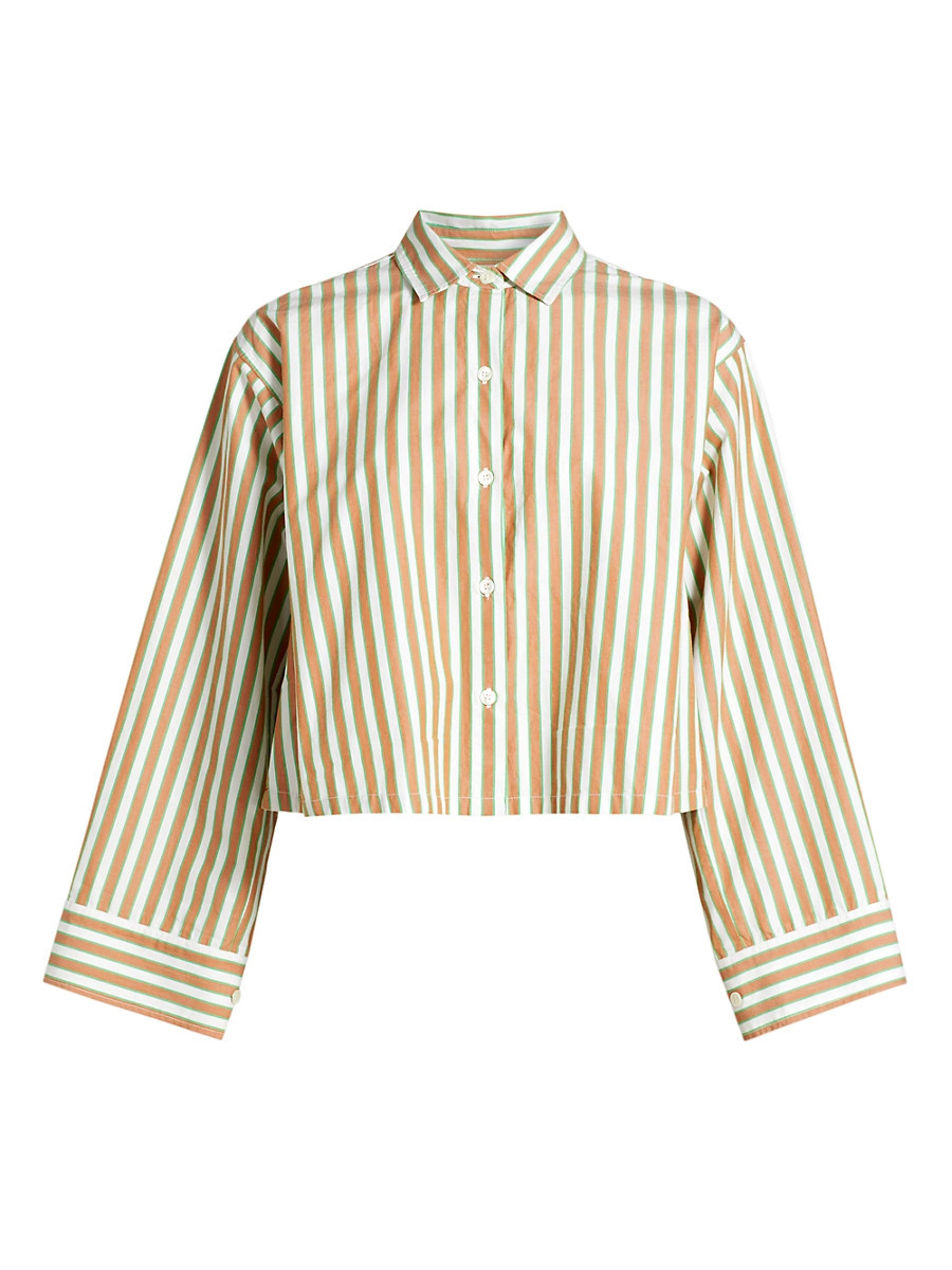 Women's Jessie Striped Cotton Long-Sleeve Crop Top - Tobac Green - Size Medium | Saks Fifth Avenue