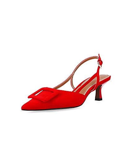 Red buckle sling back heeled court shoes | River Island (UK & IE)