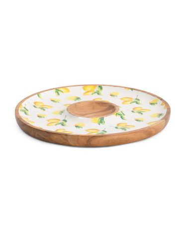 Lemon Pattern Wooden Chip And Dip Platter | TJ Maxx