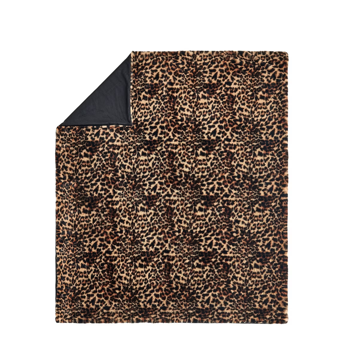 Mingled Threads Leapord Print Faux Fur Throw Blanket Black | Target