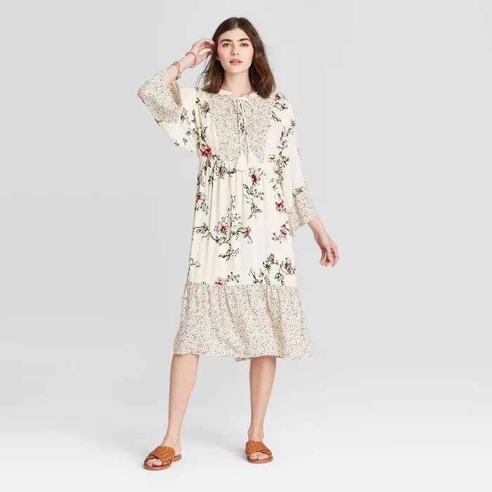 Women's Floral Print Kimono 3/4 Sleeve Dress - Knox Rose™ Cream | Target
