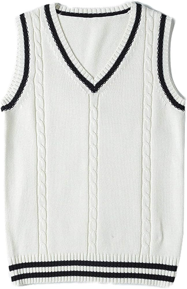 Gihuo Women's V Neck Trendy Sweater Vest Cable Knit Sleeveless Sweater Vest Houndstooth Sweater Vest | Amazon (US)