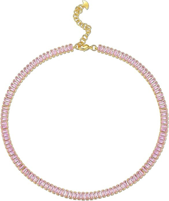 18K Gold Plated Emerald Choker Necklaces for Women, Green Statement Tennis Chain Choker Necklace ... | Amazon (US)