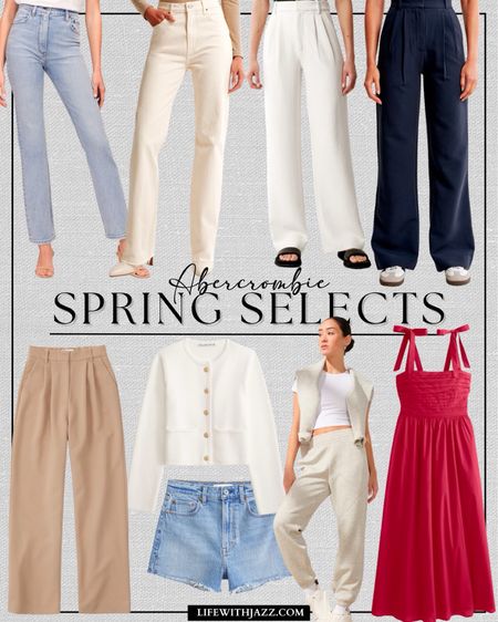 Spring selects from Abercrombie- on sale this weekend! Take 20% off almost everything, Sale ends 4/1

Ankle jeans tts - some washes may run run smaller (usually the blue washes)
Relaxed jeans - I had to size down in bone, tts for classic dark blue 
Crepe tailored pants - recommend sizing up one (runs smaller in the waist)
Regular tailored pants tts 
Athleisure set - sized up to small for sweater (it’s cropped), xs in bottoms 
Red dress - small 

#LTKSeasonal #LTKfindsunder100 #LTKsalealert