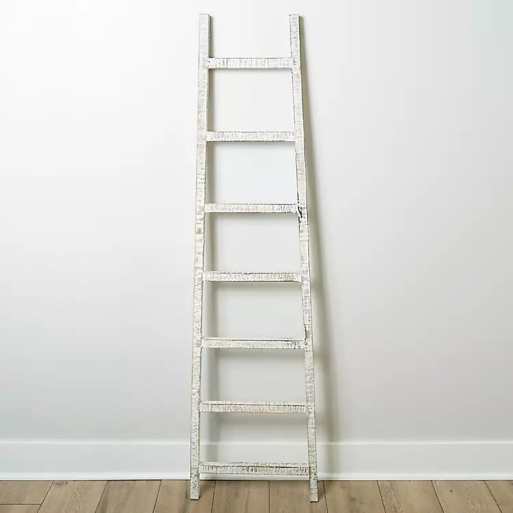 Distressed White Leaning Ladder | Kirkland's Home
