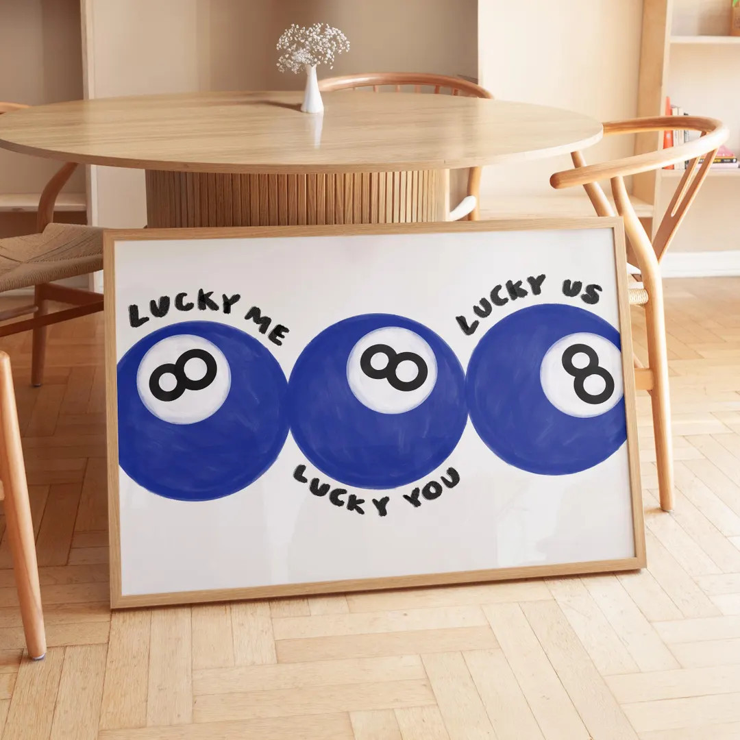 Lucky 8 Ball Art Print, Blue Retro Billiards Decor - Etsy | Etsy (Global)