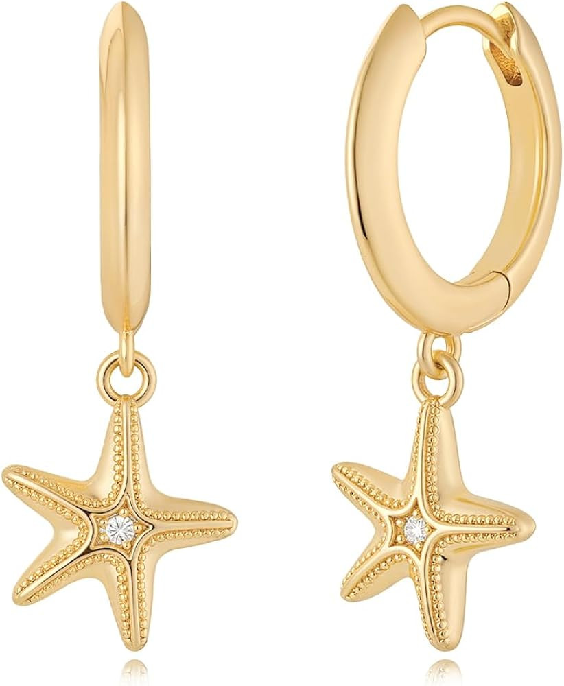 MYEARS Women Earrings Gold Huggie Hoop Dangle Drop 14K Gold Plated Small Simple Hypoallergenic Ev... | Amazon (US)