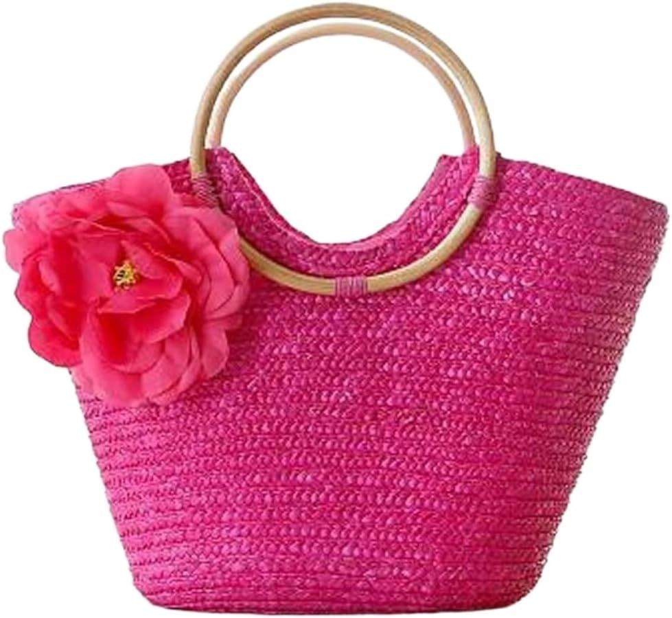 Summer Straw Beach Bags Rattan Woven Handbag Shoulder Bag Woven Bag Tote Beach Bag Women Vacation... | Amazon (US)