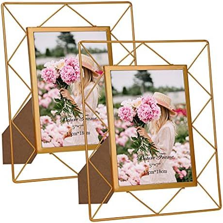 5x7 Metal Picture Frames for Tabletop or Wall Mounting Display, 2 Pack 7 x 5 Photo Frame | Amazon (US)