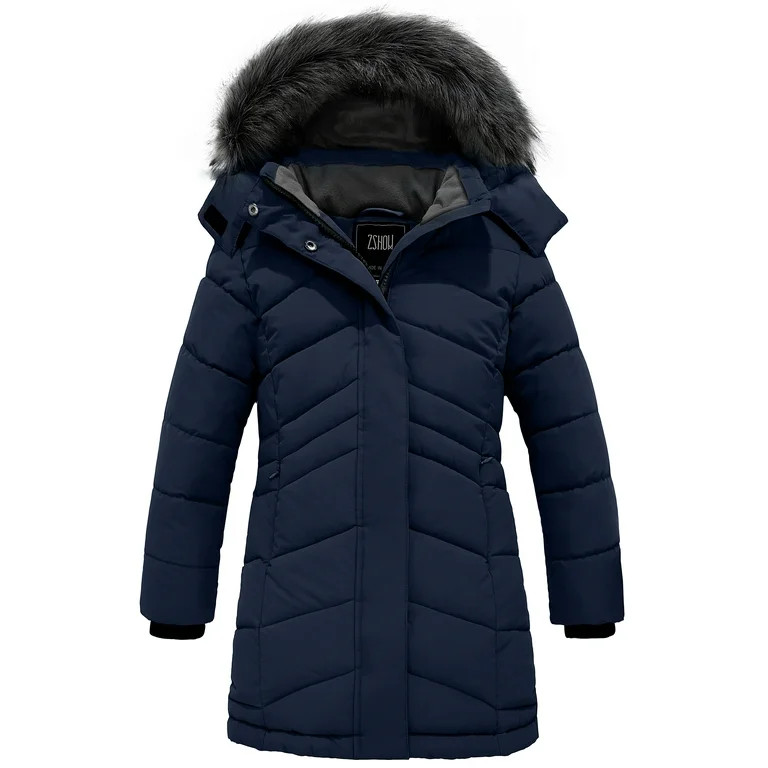 ZSHOW Girls' Winter Outerwear Coat Hooded Thick Quilted Puffer Jacket(Dark Blue,10-12) | Walmart (US)