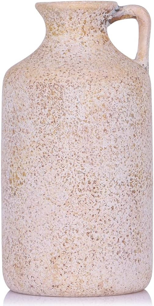 Rustic Terracotta Vase with Handle, 10.2 Inch Tall Decorative Stone Vase for Farmhouse Decor, Vin... | Amazon (US)