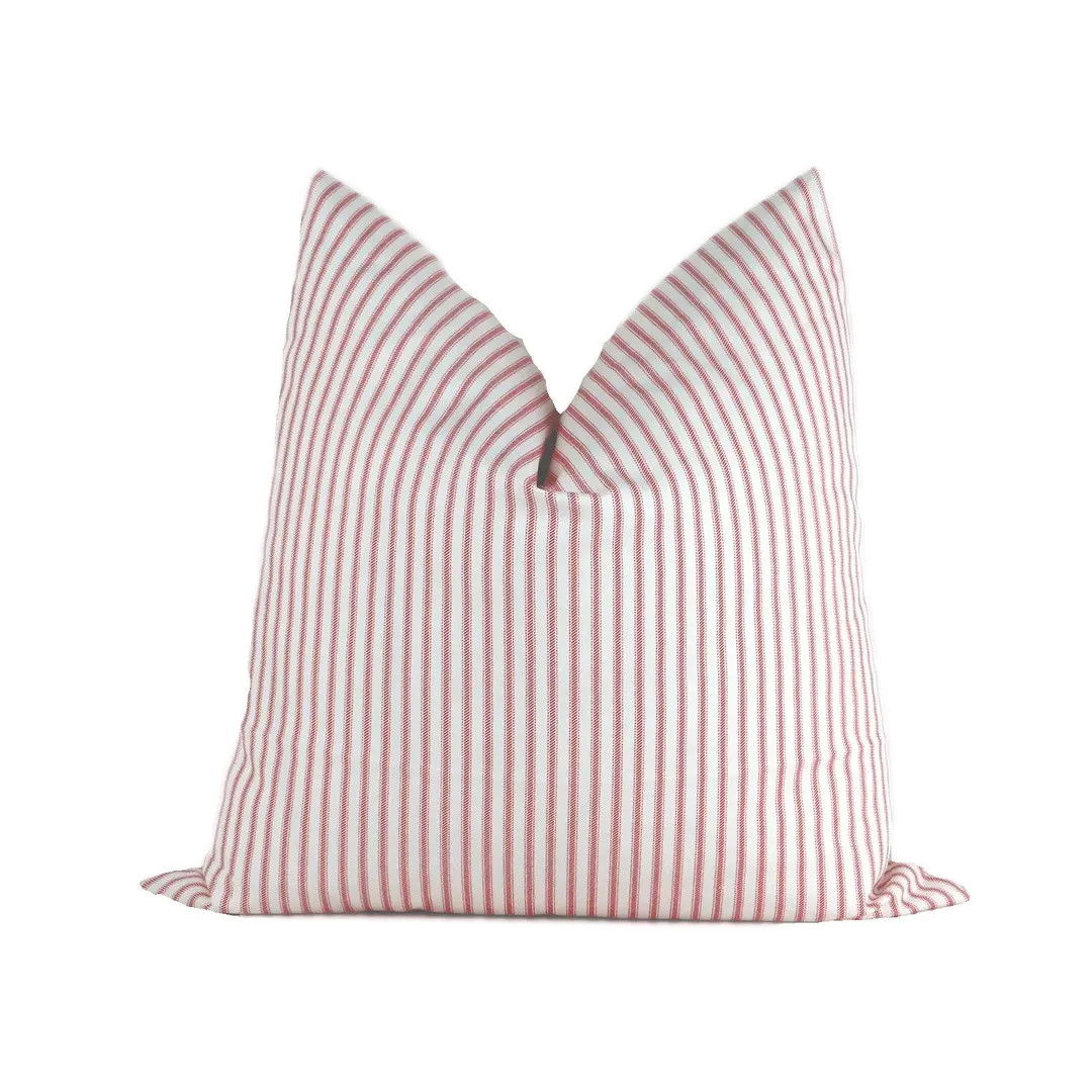 Ticking Stripe Pillow - Lipstick Red and White - Farmhouse French Ticking Pillow Cover - Cotton T... | Etsy (US)