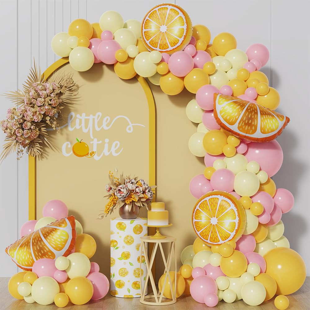 143Pcs Lemon Balloon Arch Garland Kit Pastel Yellow Pink Lemon Yellow Balloons for Lemonade Birth... | Amazon (US)