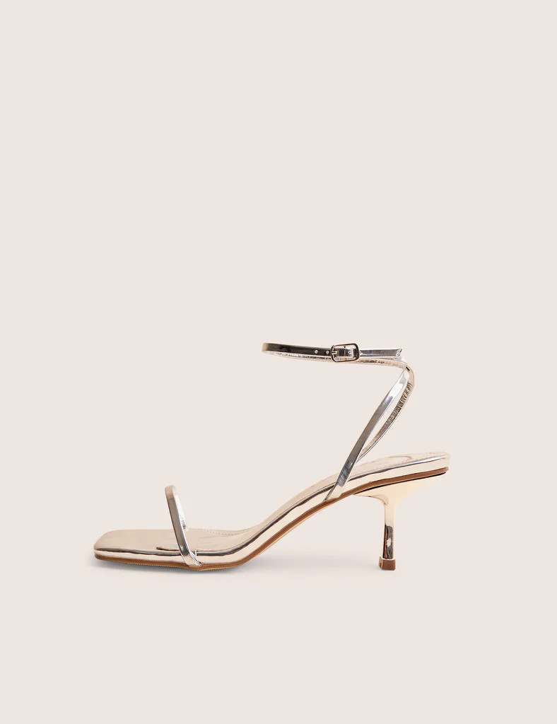 Natalya Silver Barely There Square Toe Stiletto Mid Heels | Public Desire