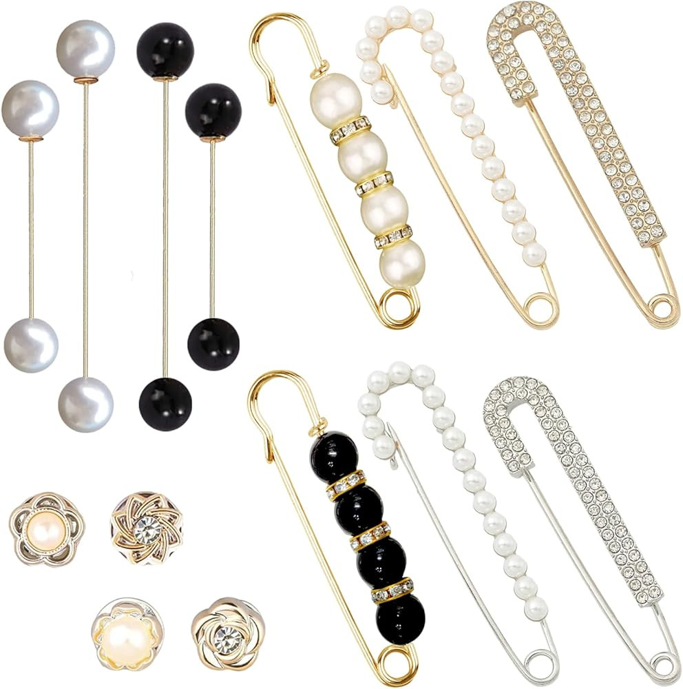 14 Pieces Brooch Safety Pins Pearl Brooch Button Pin Pant Waist Tightener Pins for Clothes Sweate... | Amazon (US)