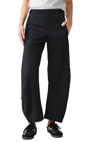 Womens Barrel Travel Pants Elastic Waist Baggy Ankle Pants with Pockets | Amazon (US)