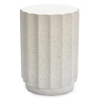 LuxenHome Off White with Gray Round Stone Outdoor Side Table and Stool WHOF1281-W - The Home Depo... | The Home Depot