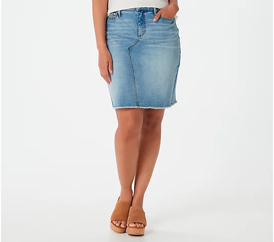 Candace Cameron Bure Denim Skirt with Frayed Hem - QVC.com | QVC