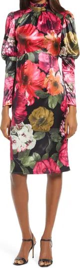Kailie Floral Satin Long Sleeve Dress | Nordstrom