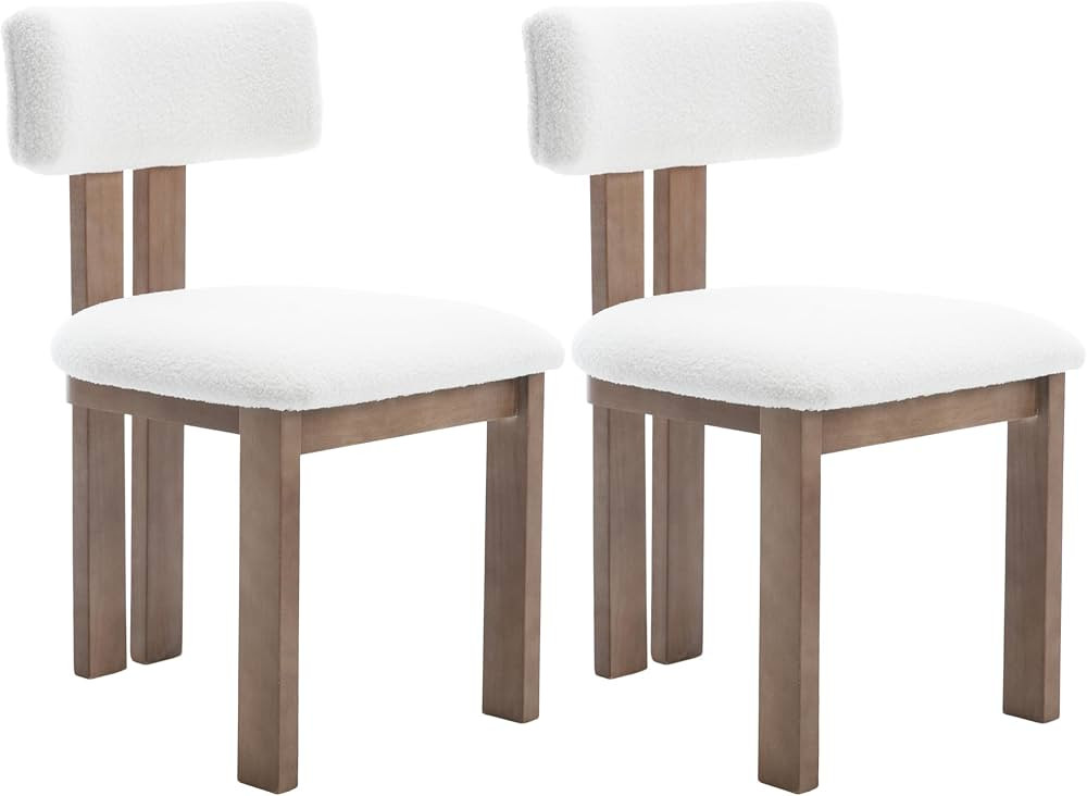 chairus Dining Chairs Set of 2 Faux Fur Diner Chairs Wood Chairs for Kitchen and Dining Room, Whi... | Amazon (US)