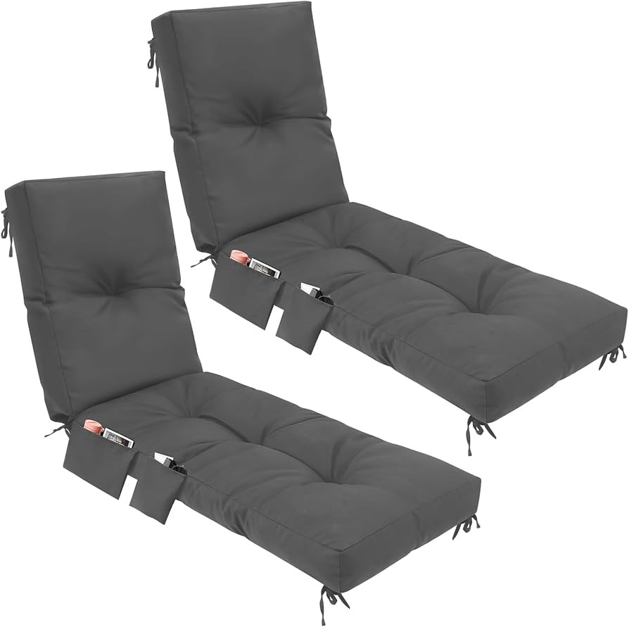 2 Pcs Outdoor Chaise Lounge Cushions with 3 Side Pocket 76x22x6 Inch Waterproof Long Deck Reclini... | Amazon (US)
