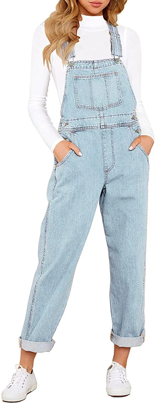 luvamia Womens Stretch Adjustable Denim Bib Overalls Jeans Pants Jumpsuits Medium Wash, Size S-2X... | Walmart (US)