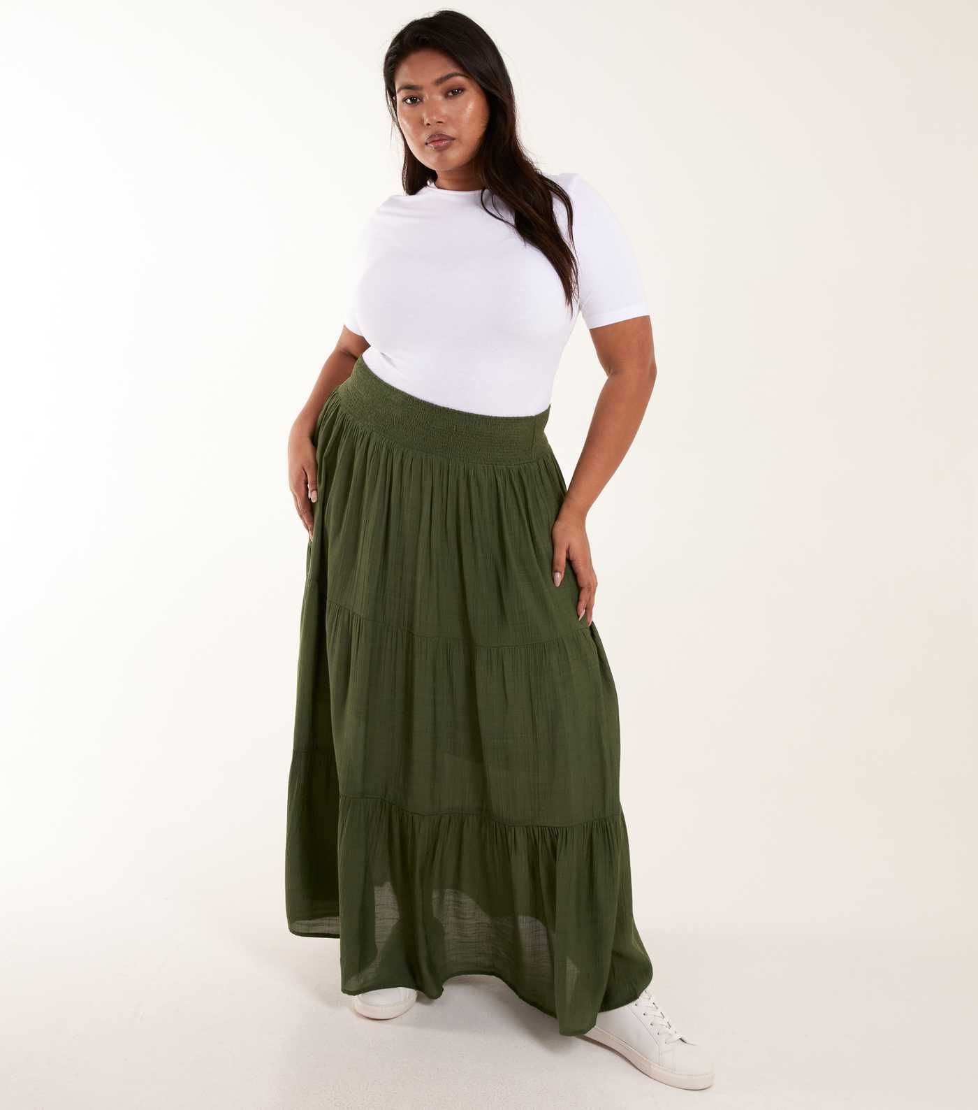 Blue Vanilla Curves Olive Tiered Maxi Skirt | New Look | New Look (UK)