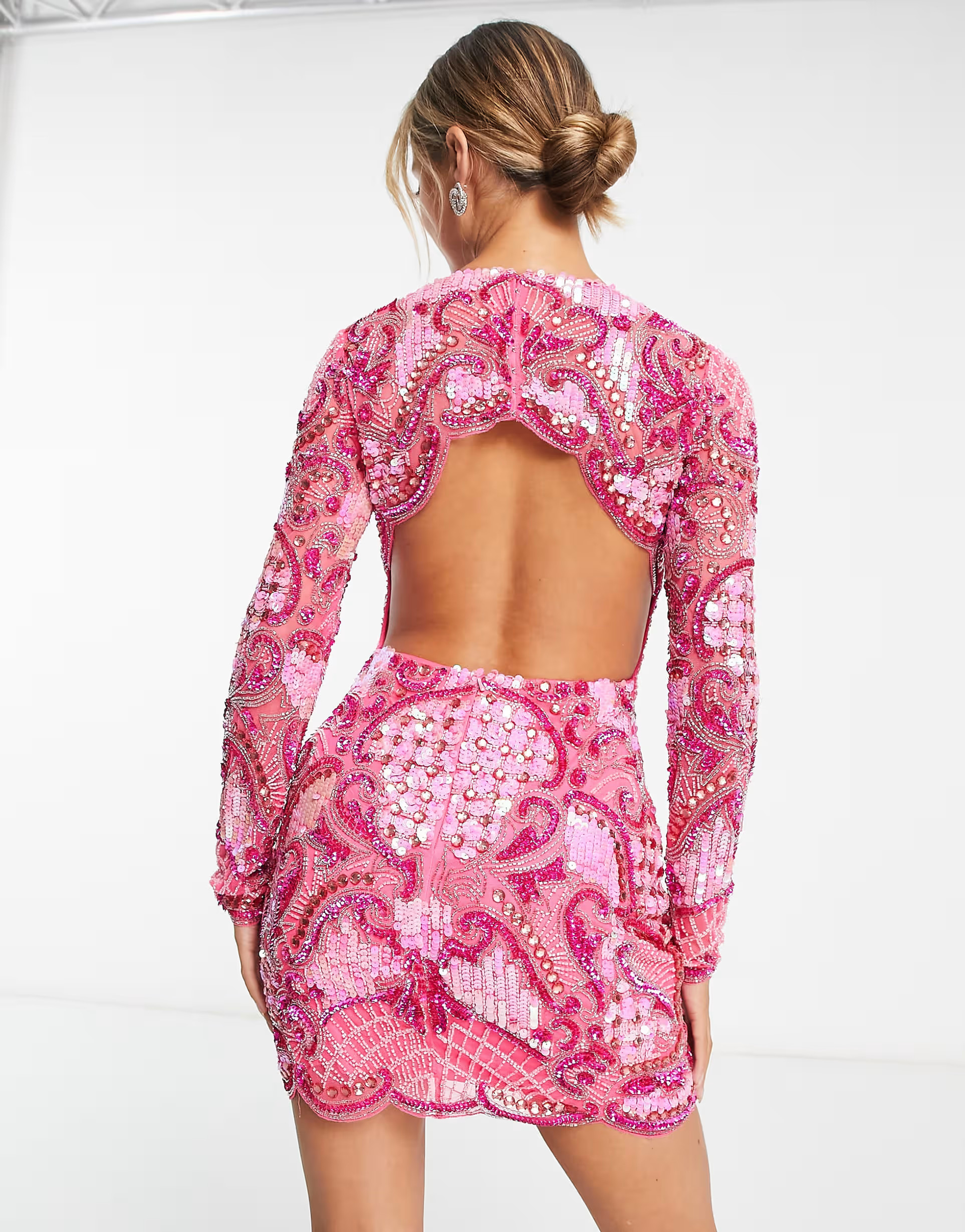 ASOS EDITION scallop embellished jewel and sequin mini dress in pink | ASOS (Global)