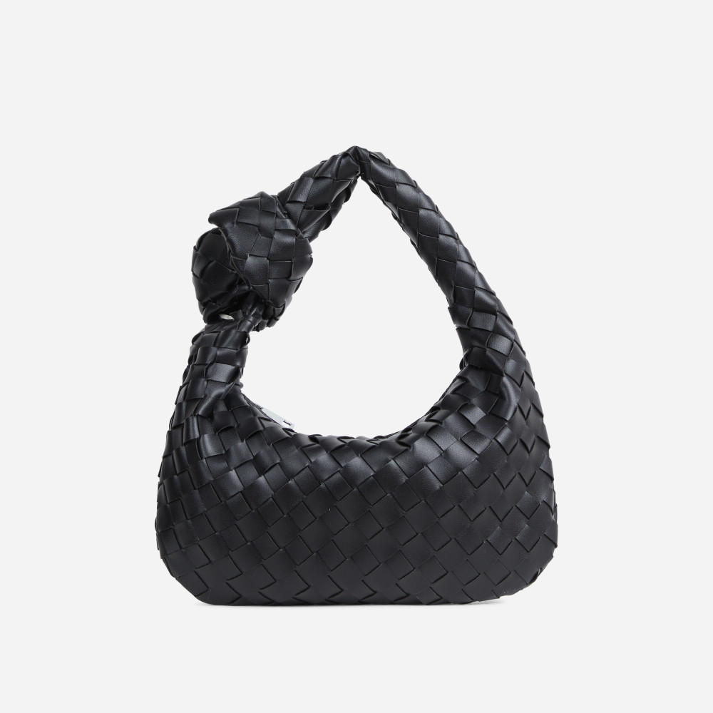 Aitana Woven Knotted Detail Grab Bag In Black Faux Leather | EGO (UK)