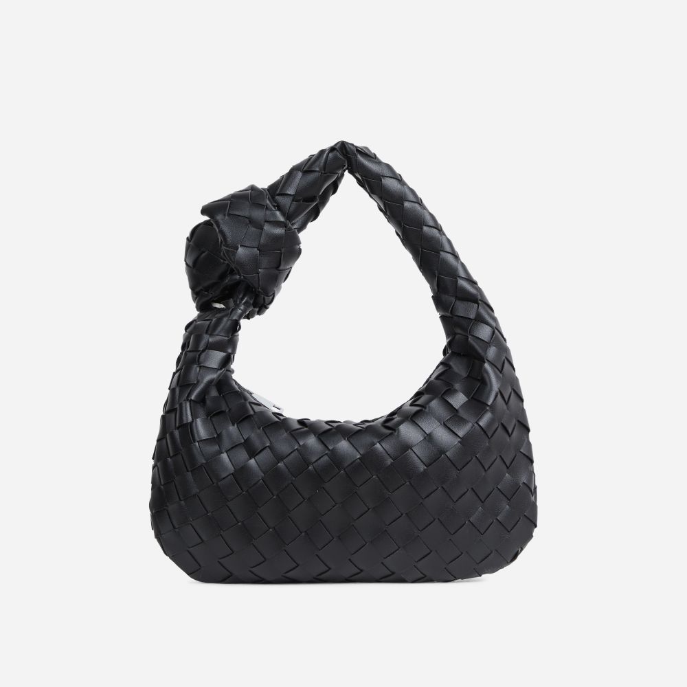 Aitana Woven Knotted Detail Grab Bag In Black Faux Leather | Ego Shoes (UK)