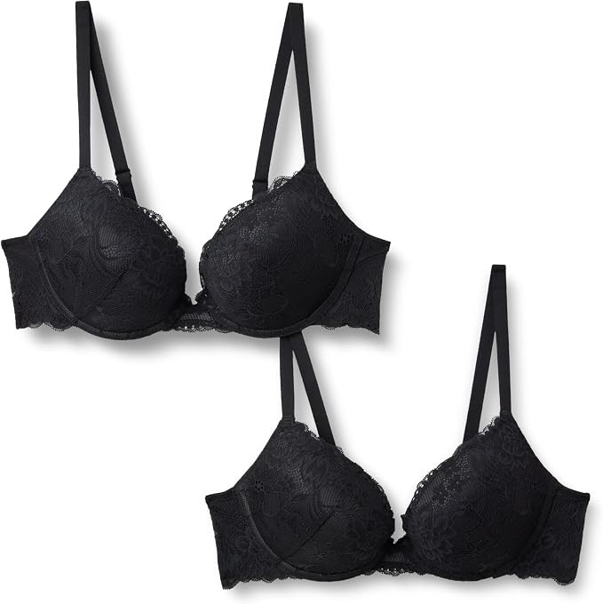 Amazon Essentials Women's Padded Underwire Lace Push-Up Bra, Pack of 2 | Amazon (US)