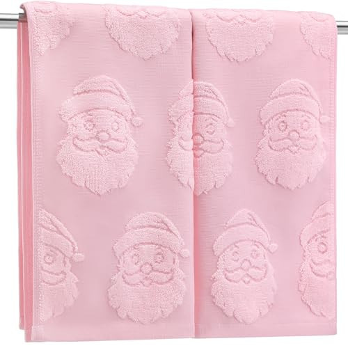 Breling 2 Pcs Christmas Hand Towels Pink Santa Claus Bathroom Decorative Towels 100% Cotton Absorbent Jacquard Weave Bath Decor Winter Holiday Bathroom Decor Xmas Gifts 13.7''x29.5'' | Amazon (US)