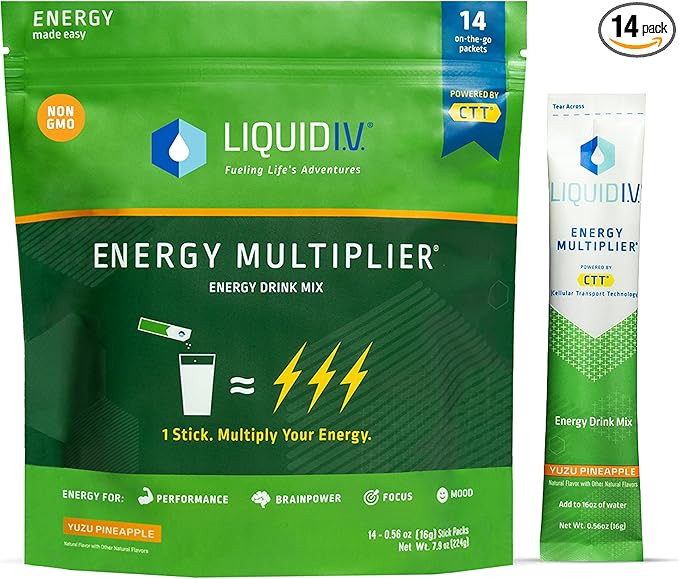 Liquid I.V. Hydration + Energy Multiplier - Yuzu Pineapple - Hydration Powder Packets | Electroly... | Amazon (US)