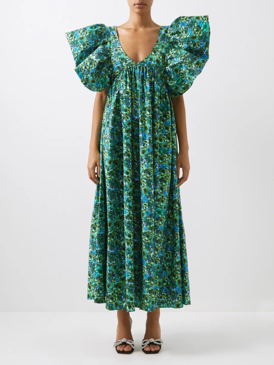 Adriana ruffled floral-print cotton-blend dress | Matches (UK)