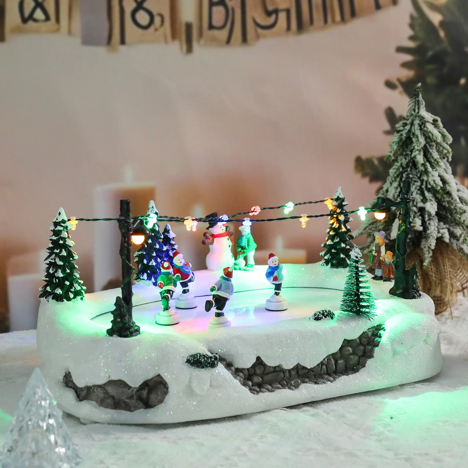 Christmas Village Ice Skating Scene Decor With Led Lights,Festive Tabletop Decoration Featuring S... | Wayfair North America