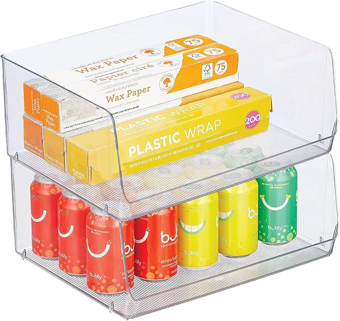 mDesign Extra Wide Stackable Plastic Food Storage Organizer Bin Basket with Open Front for Househ... | Amazon (US)