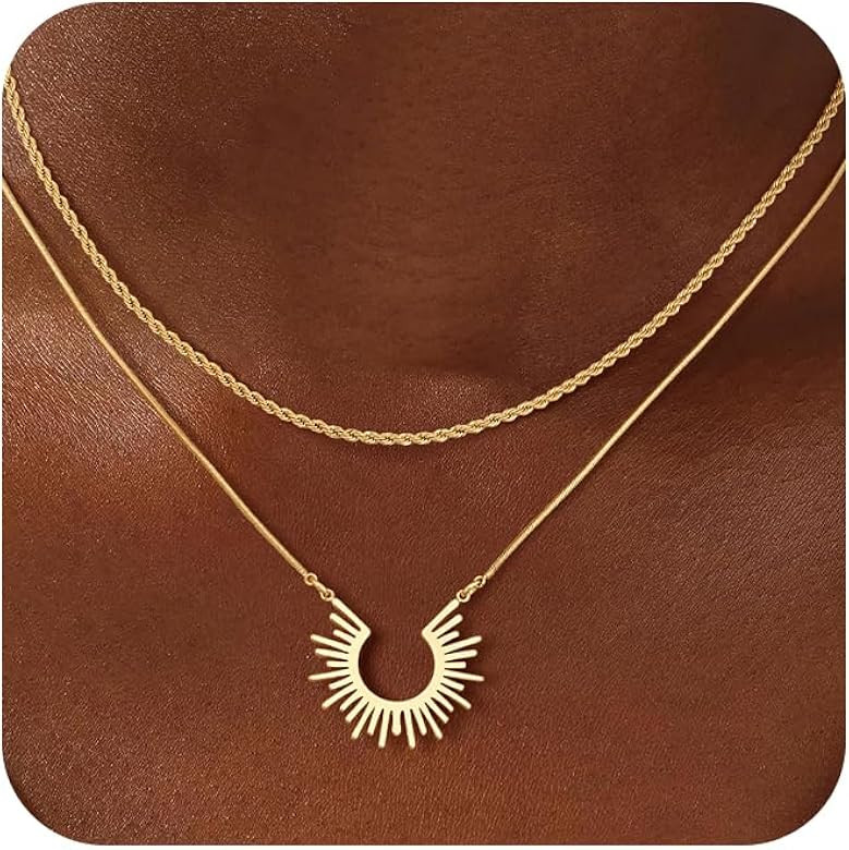 CHESKY Gold Pendant Necklace for Women, 14K Gold Plated Cubic Zirconia Dainty Sun and Moon Neckla... | Amazon (US)