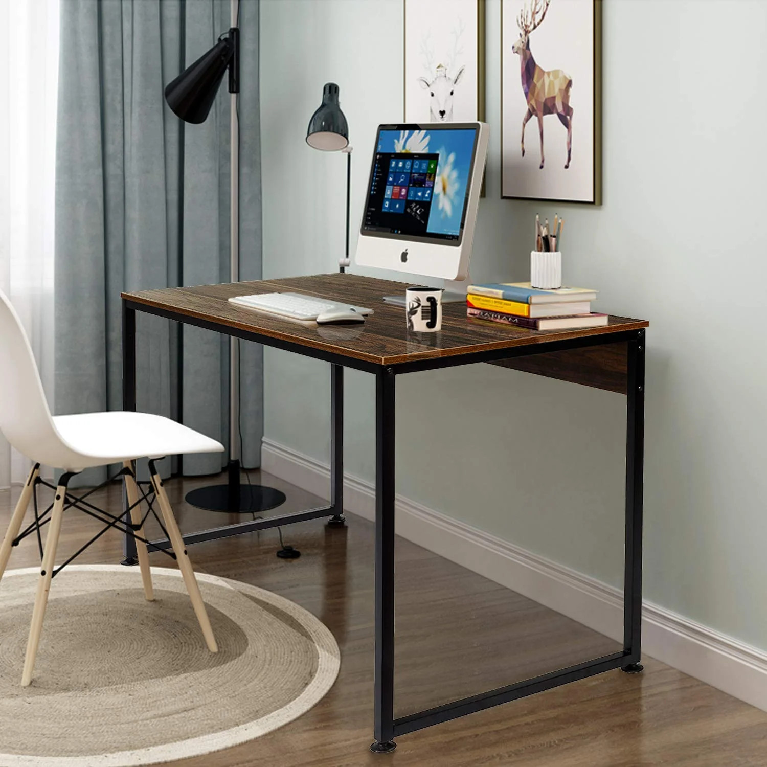 VECELO Rectangular Computer Office Writing Desk Modern Easy Assemble Steel Base | Walmart (US)