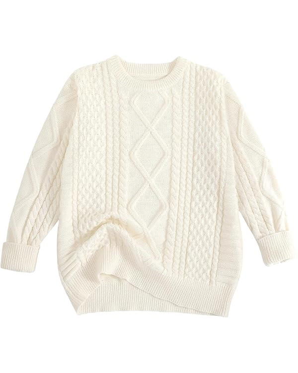 Pleneal Women Sweater Vintage Pullover Cable Knit Sweater Unisex Woven Crewneck Knitted Tops | Amazon (US)