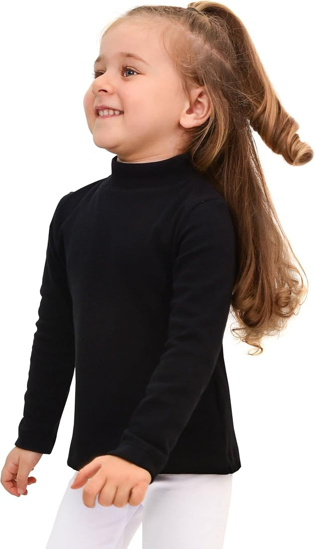 Lilax Girls' Basic Long Sleeve Mock Turtleneck Cotton T-Shirt | Amazon (US)