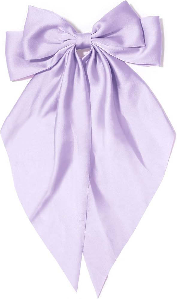 Big Purple Satin Hair Bows, Clips and Ribbons for Women - Long Tail Coquette Barrettes for Girls | Amazon (US)
