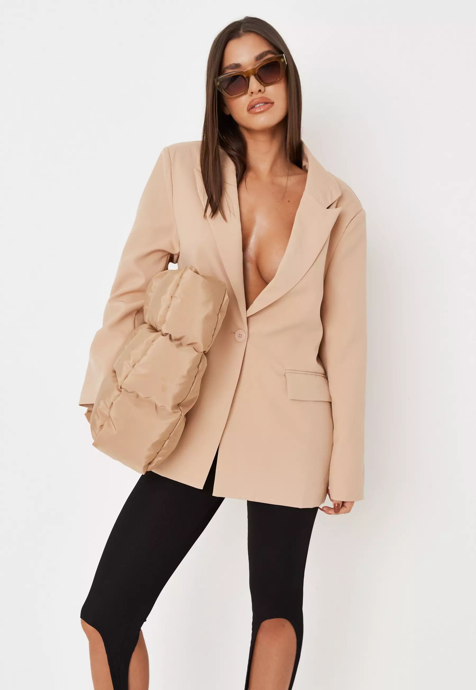 Missguided - Stone Tailored Oversized Blazer | Missguided (US & CA)