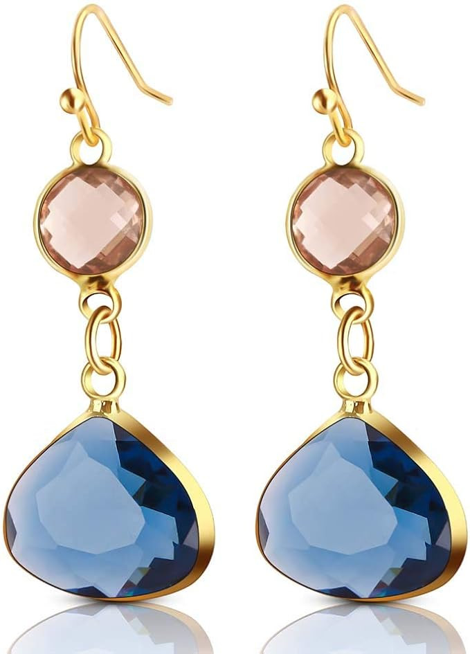 Sapphire Earrings, Simple Trendy Pink Blue Crystal Oval Geometric Dangle Earrings Elegant Sparkly... | Amazon (CA)