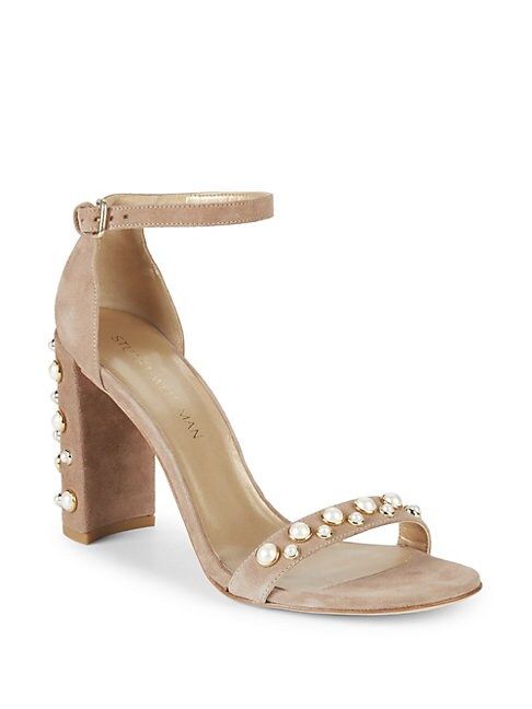 Embellished Suede Block Heel Sandals | Saks Fifth Avenue OFF 5TH