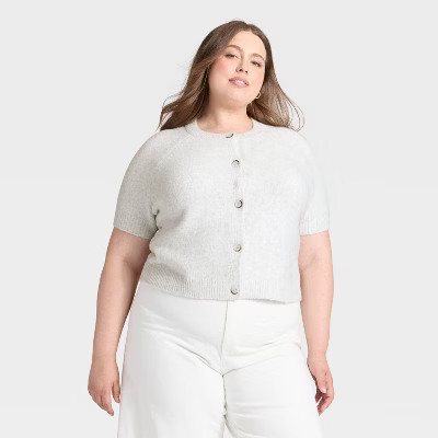Women's Short Sleeve Cozy Knit Button-Down Cardigan - Universal Thread™ Gray 1X | Target